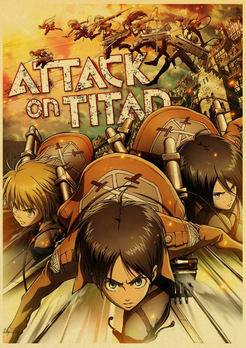 Janpnese Anime Attack on Titan Retro Posters Kraft Paper and High Quality Prints Home Room Bar Wall Decor Poster Art Painting