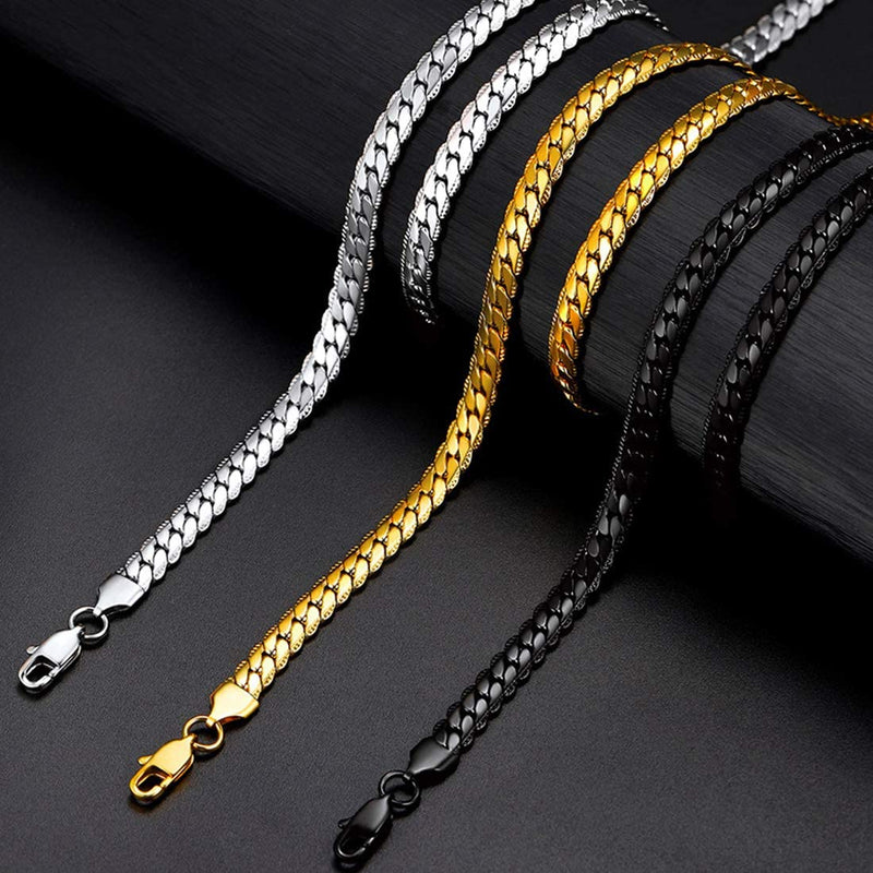 U7 Men Chunky Snake Curb Chain Necklace Gold Plated Black Tone Link Necklace for Men Women 6 /9mm 18" -30" Inches  N08