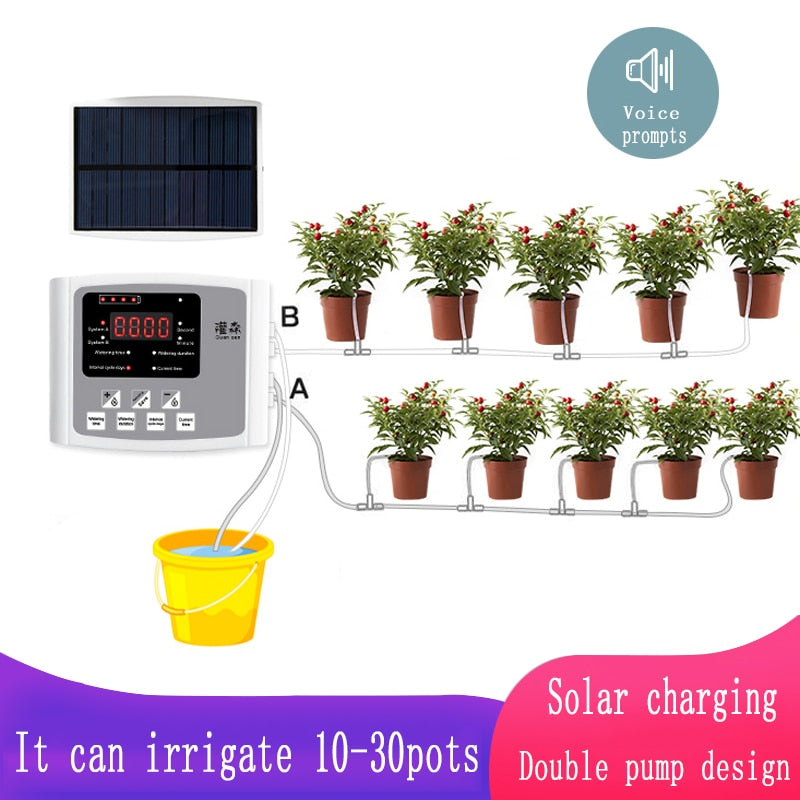 Garten-Tropfbewässerungsgerät Doppelpumpensteuerung Timer-System Solarenergie Intelligentes automatisches Bewässerungsgerät für Pflanzen