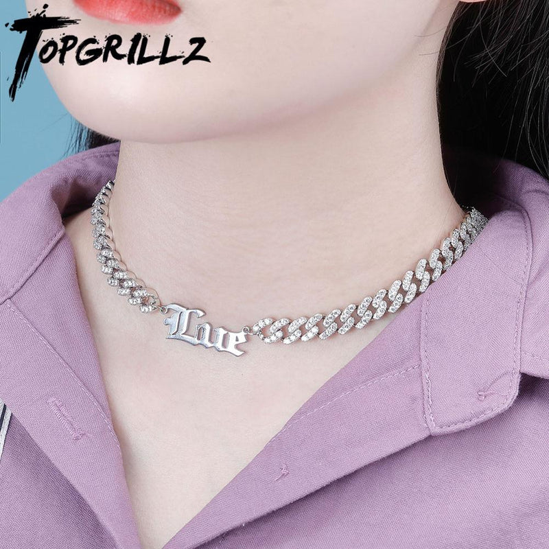 TOPGRILLZ Choker-Halskette mit benutzerdefiniertem Namen, Edelstahl, 26 verschiedene Stile, benutzerdefinierte Halskette mit CZ-Kettenhalskette