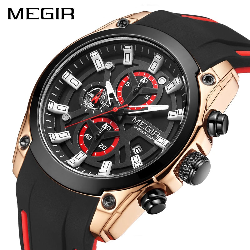 MEGIR 2020 New Mens Watches Top Brand Luxury Sports Wrist Watch Man Rose Black Silicone Waterproof Luminous Military Watch Clock