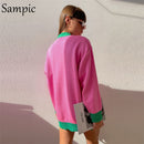 Sampic Loose Patchwork Knitwear Winter 2021 Women Cardigans Tops Oversized Long Sleeve Y2K V Neck Sweater Casual Fashion Tops