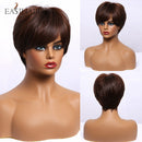 EASIHAIR Blonde Ombre Short Wigs Synthetic Hair Wigs for Women Natural Futura Hair With Bangs Daily Wigs Heat Resistant