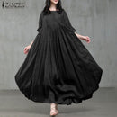 Vintage Summer Long Dress ZANZEA Women O Neck Half Sleeve Sundress Casual Solid Party Pleated Vestidos Kaftan  7