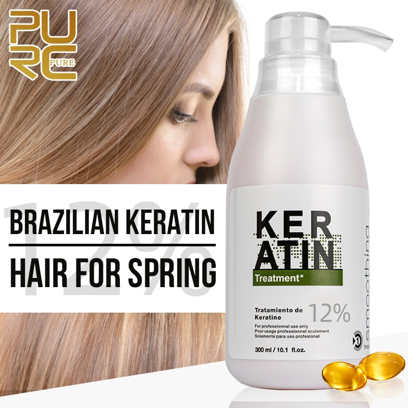 PURC Brazilian keratin 12% formalin 300ml keratin treatment Curly Hair Straightening Smoothing Product repair damaged hair