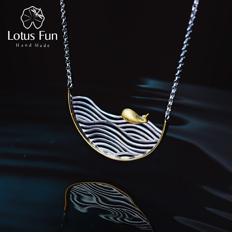 Lotus Fun Real 925 Plata de ley hecha a mano diseñador joyería fina creativo natación pez collar para mujeres Acessorio Collier