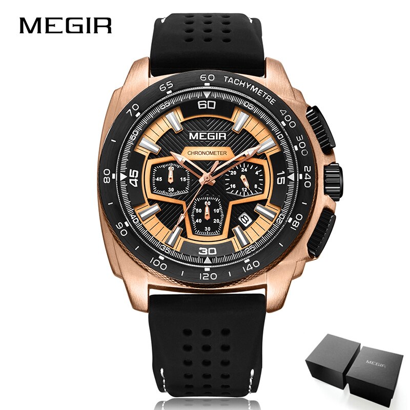 Reloj cronógrafo MEGIR para hombre, relojes deportivos militares del ejército, reloj de pulsera de cuarzo con correa de silicona informal a la moda, reloj Masculino