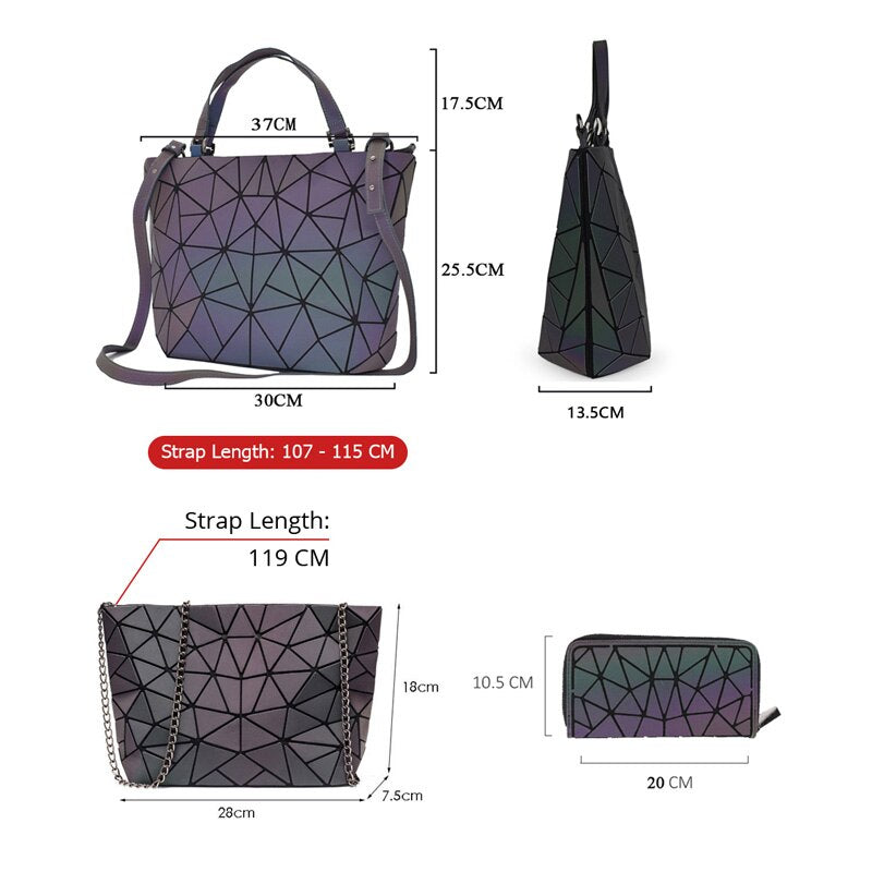 women handbags 3 pcs bag set luminous crossbody bags for women wallet 2021 Geometric shoulder bag female purse and handbag Tote