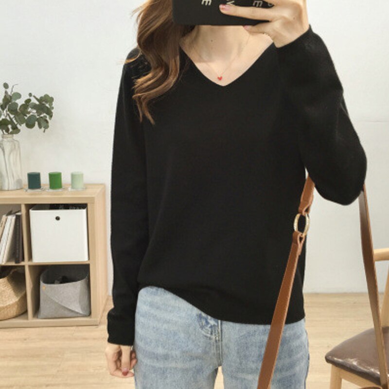 Woman Sweaters V-Neck knit Bottoming Loose Shirt Spring New Oversize Women's Tops Pullover Big Sweater Autumn Korean кардиган