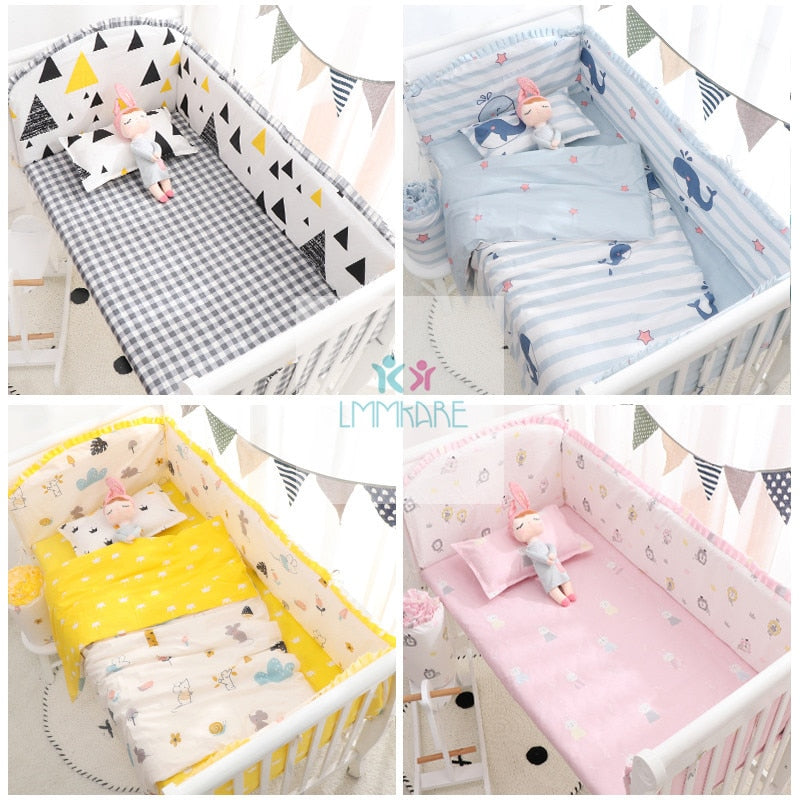 6Pcs Cartoon Baby Crib Bumpers Babies Bedding Sets Padded Baby Crib Rail Cot Bed Sheets Cotton  Customizable Baby Beddings Set