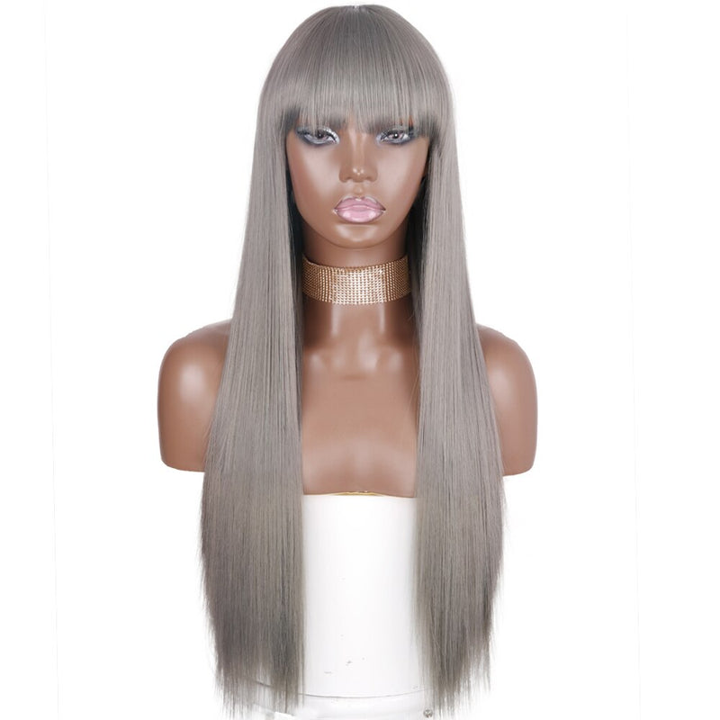 AZQUEEN Synthetic Wigs Long Straight Orange Color Women cosplays Wig 30 Inches Central Part Hair Silver Grey White Red Colour