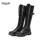Gdgydh 2021 Autumn British Style Knee-high Boots For Women Plus Size 34-43 Female Boots Round Toe Low Heels Women Shoes Winter