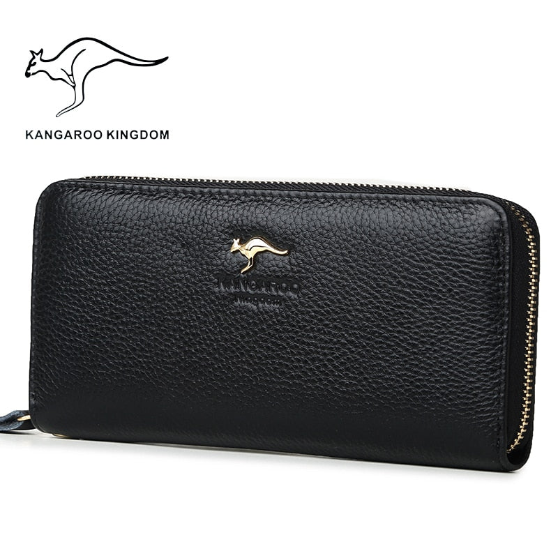 KANGAROO KINGDOM fashion women wallets genuine leather long zipper wallet brand female clutch purse