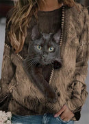 Jerséis informales con estampado 3D de gato bonito y divertido, ropa de mujer, sudaderas de primavera y otoño, camisetas de manga larga, ropa de mujer, Tops de moda