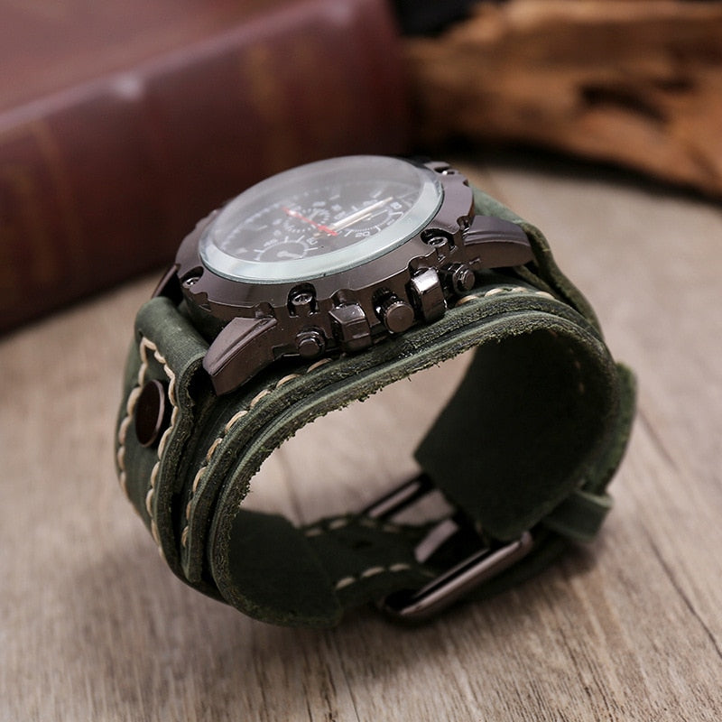 Mens Quartz Watches Jessingshow Luxury Wristwatch 2023 Cowhide Watchband Punk Style Watch for Men Wide Genuine Leather Bracelets