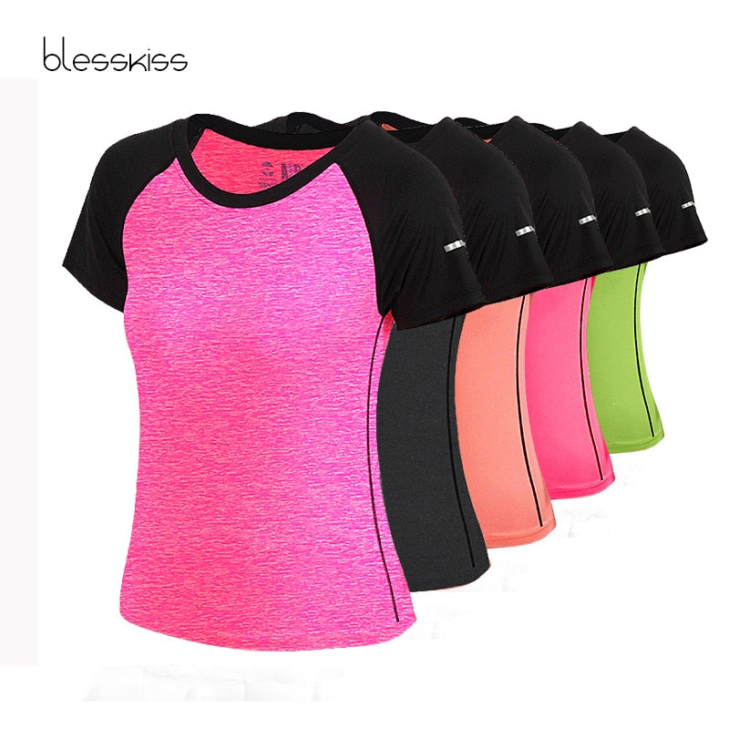 Camiseta deportiva BLESSKISS XXL para mujer, camiseta de Yoga para Fitness, camiseta de entrenamiento de manga corta para mujer, camiseta de neón para correr de talla grande