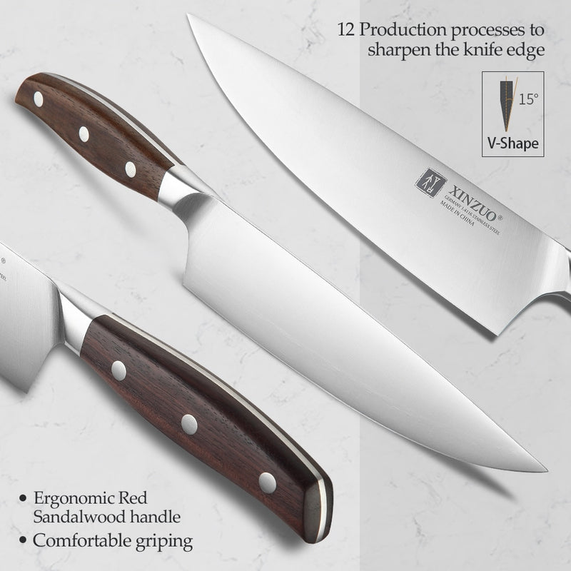 XINZUO 8&#39;&#39; Chef Knife German DIN 1.4116 Steel Kitchen Knives Stainless Steel Meat Vegetables Knife Kitchen Red Sandalwood Handle