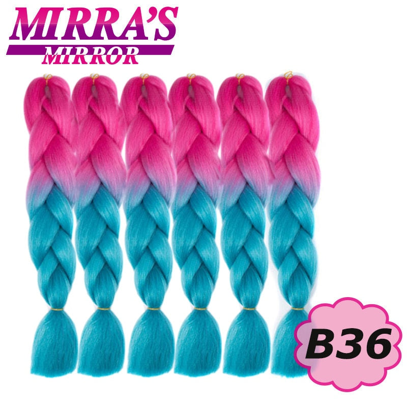 24inch Jumbo Braids Synthetic Hair For Box Braid Ombre Braiding Hair Extensions Three Tone Black Brown Blue Pink Mirra’s Mirror