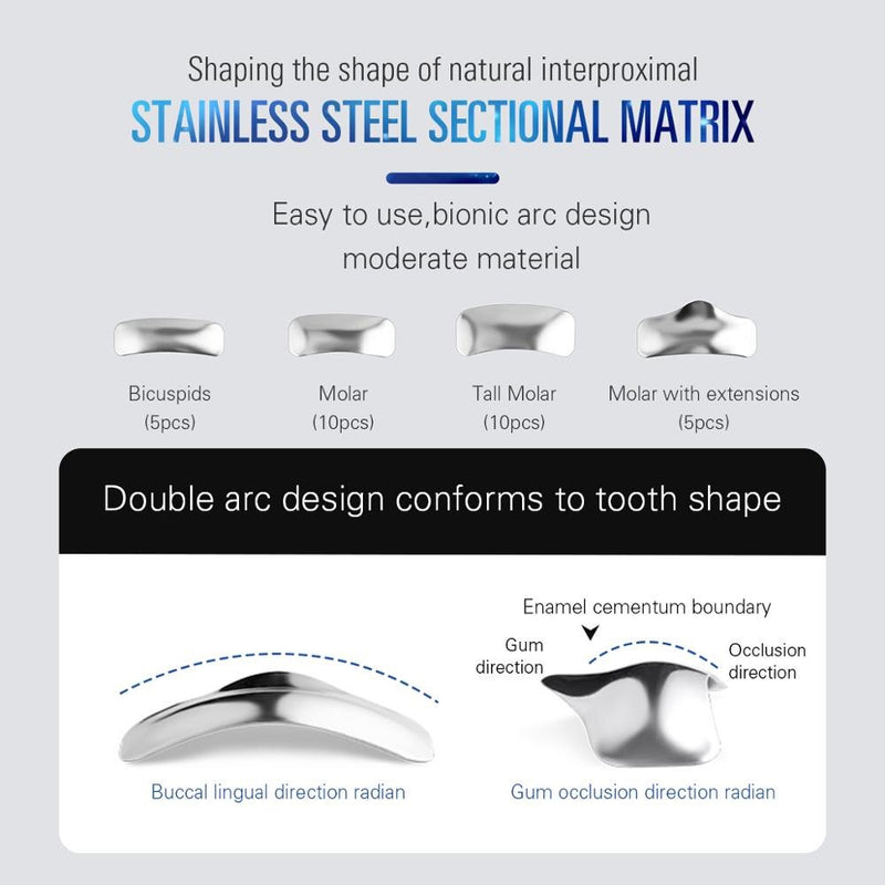 AZDENT Dental Sectional Matrix Contoured System Metal Matrices Dentistry Matrix Band Resin Clamping Seperating Ring Autoclavable