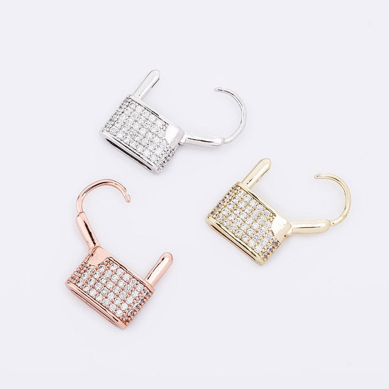 TOPGRILLZ Hip Hop Lock pendientes Iced Cubic Zirconia pendientes de lujo oro Micro Pave Cubic Zirconia pendientes regalo para hombres y mujeres