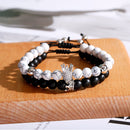 Fashion Turquoises Beads Yoga Bracelet Classic Silver Color CZ Crown Lovers Distance Couple Bracelets Friendship Jewelry