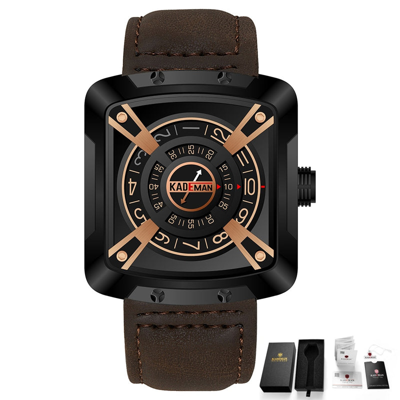 KADEMAN Top Brand Luxury Men Watches Waterproof Sport Square Leather Strap Quartz Watch Casual Wristwatch Male Relogio Masculino