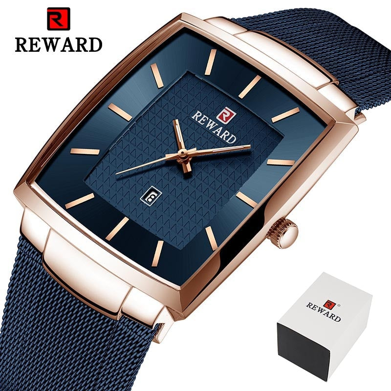 REWARD Top Brand Men's Watch Business Relogio Masculino Square Quartz Man Watch Men Wristwatch Full Steel Waterproof Male Watch