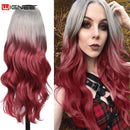 Wignee Synthetische Perücke mit rosa Haaren, lange gewellte Perücken, hitzebeständig, für Frauen, Alltag/Party, natürliche schwarze bis braune/lila/aschblonde Perücke