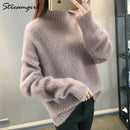 Thick Winter Sweater Women Warm White Turtleneck Fluffy Women&