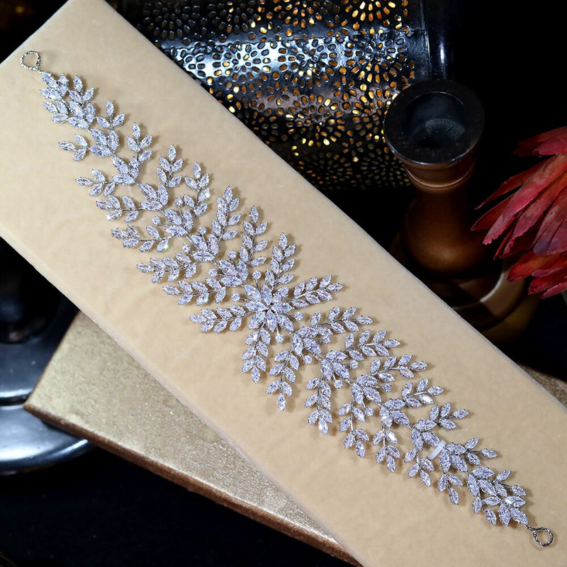 ASNORA Wedding 3A Cubic Zirconia Soft Headband Green Hair Accessories High Quality CZ Bridal Tiara Crown Jewelry For Women