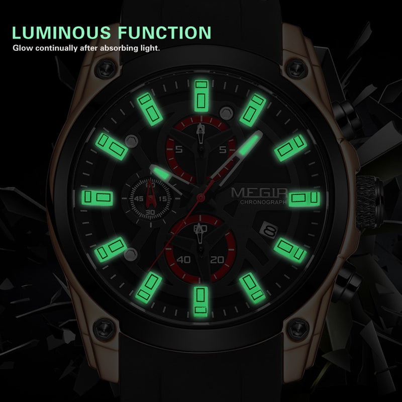 MEGIR 2020 New Mens Watches Top Brand Luxury Sports Wrist Watch Man Rose Black Silicone Waterproof Luminous Military Watch Clock