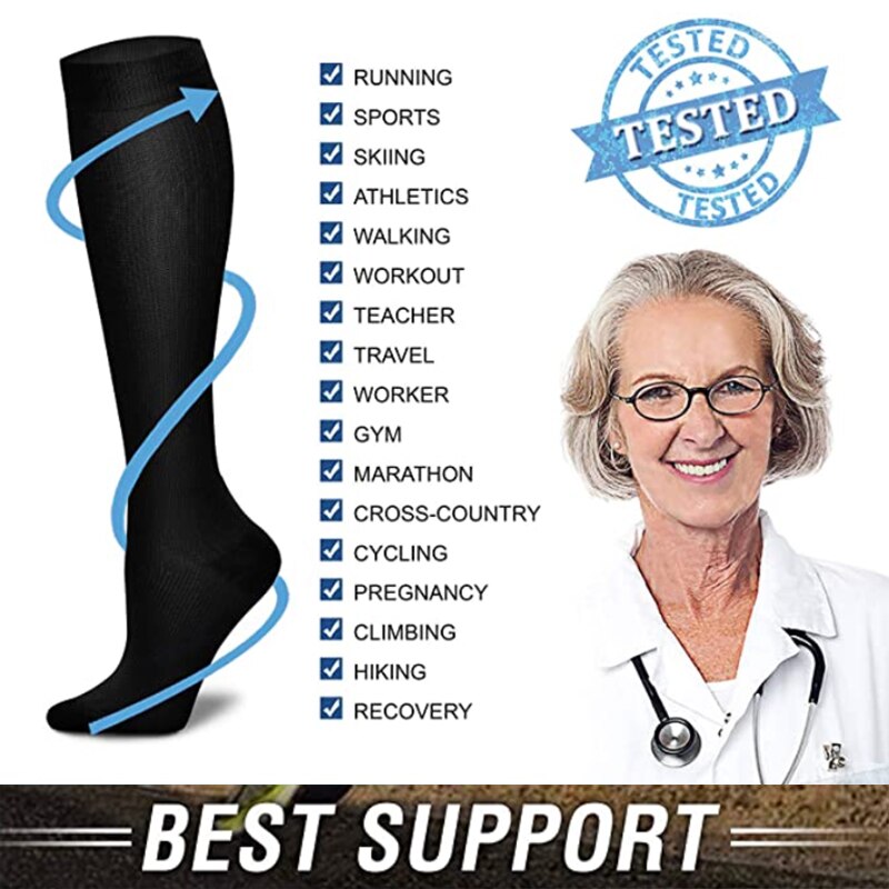 8 pares de medias de compresión, paquete de calcetines para mujeres y hombres, 15-20 mmHg, soporte de circulación, correr, deporte, maratón, ciclismo, venas varicosas