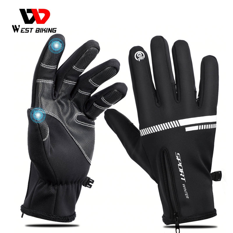 Guantes WEST BIKING para pantalla táctil de bicicleta, guantes térmicos de invierno a prueba de viento cálidos para dedos completos para ciclismo, guantes impermeables para bicicleta para hombre