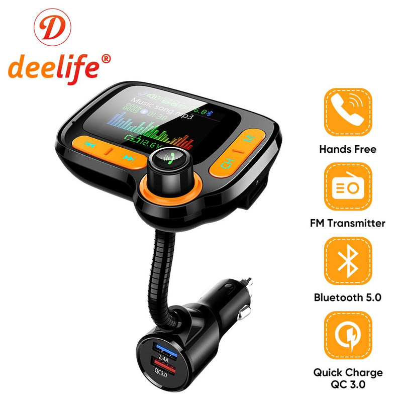 Deelife Bluetooth Car HandsFree FM Transmitter Modulator Aux USB QC 3.0 Mp3 Music Player