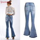 Embroidery Stretching Flare Jeans Women Elasticity Bell-Bottoms Jeans For Girls Light Blue Trousers women Jeans Large Size