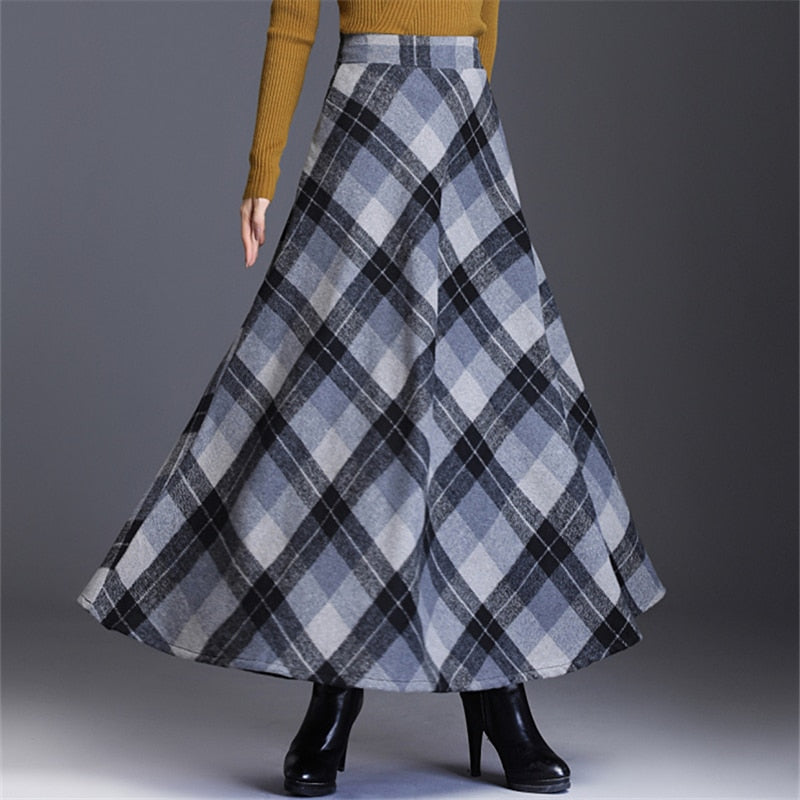 Neophil Woolen Warm S-3XL Thick Plaid Skirts 2022 Winter Women England Style Pockets Midi Pleated A-Line Wool Tartan Skirt S9216