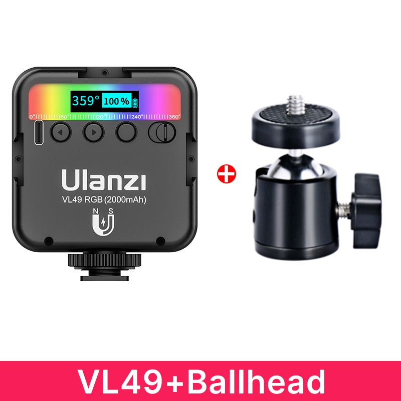 Ulanzi VL49 RGB Video Lights Mini LED Camera Light 2000mAh Recargable LED Panel Lámpara Foto Video Iluminación para Youtube Tik tok