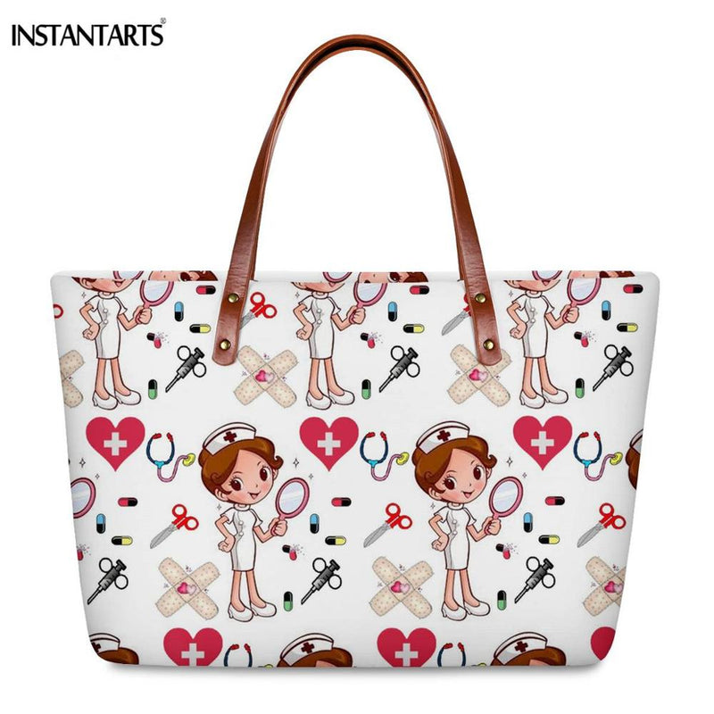 INSTANTARTS Cartoon Nurse Print Women Casual Work Handbags Large Capacity Tote Hospital Paramedical Fashion Travel Shoulder Bag