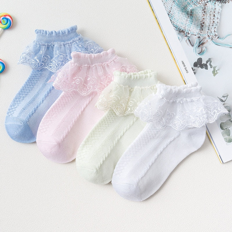 Calcetines de encaje para niños de 1 a 12 años, calcetines de algodón para niñas de primavera, otoño y verano, calcetines cortos de baile de princesa, calcetines finos para niños pequeños