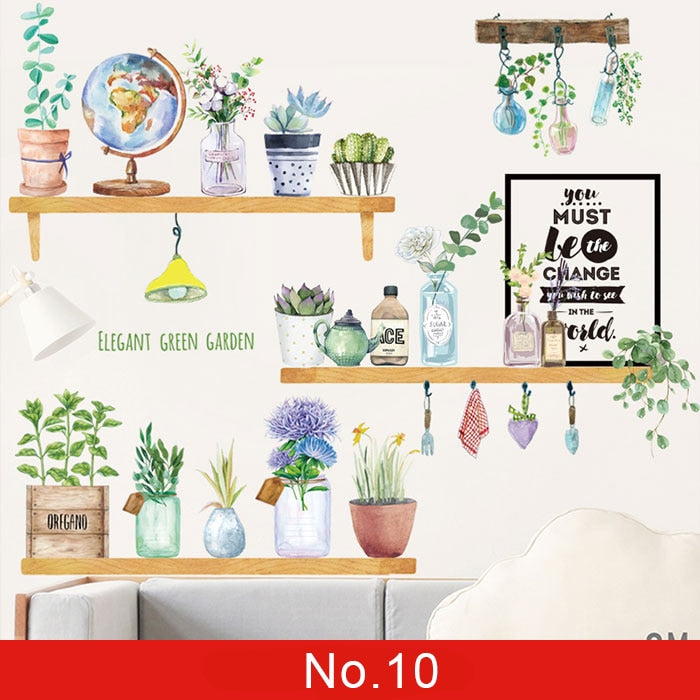 24 estilos Serie de plantas Pegatinas de pared para sala de estar Dormitorio Hojas verdes Calcomanías de pared extraíbles Vinilo DIY Murales ecológicos