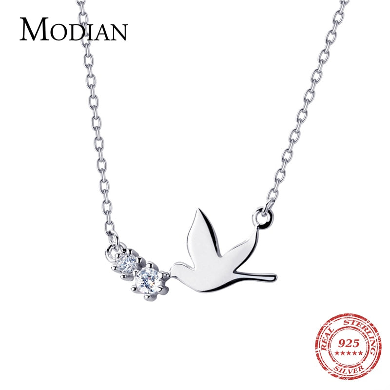 Modian moda Real 925 plata esterlina lindo cielo pájaro collar colgantes para mujeres claro circón cadena plata encanto joyería fina