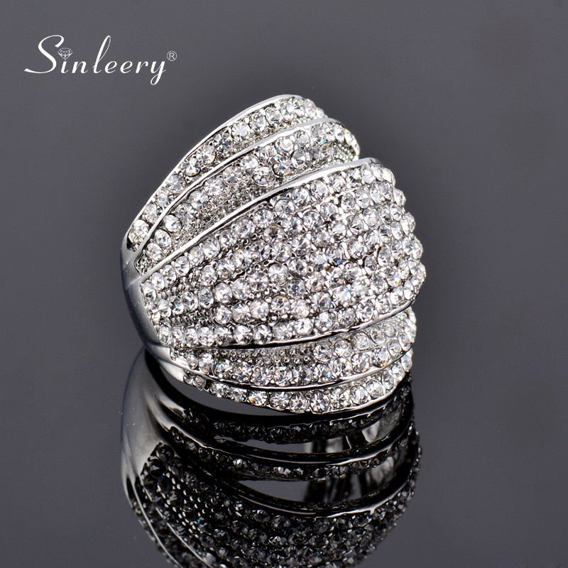 SINLEERY Luxury Big Multi Gepflasterte Zirkonia Weibliche Ringe Silber Farbe Party Hochzeit Schmuck Aneis Feminino ZD1 SSB