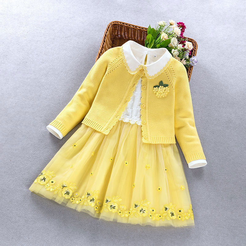 Conjunto de ropa elegante para niñas nuevo 2022 primavera otoño niños princesa abrigo + vestido 2 uds traje para niñas fiesta niños ropa 3 5 8 9 años