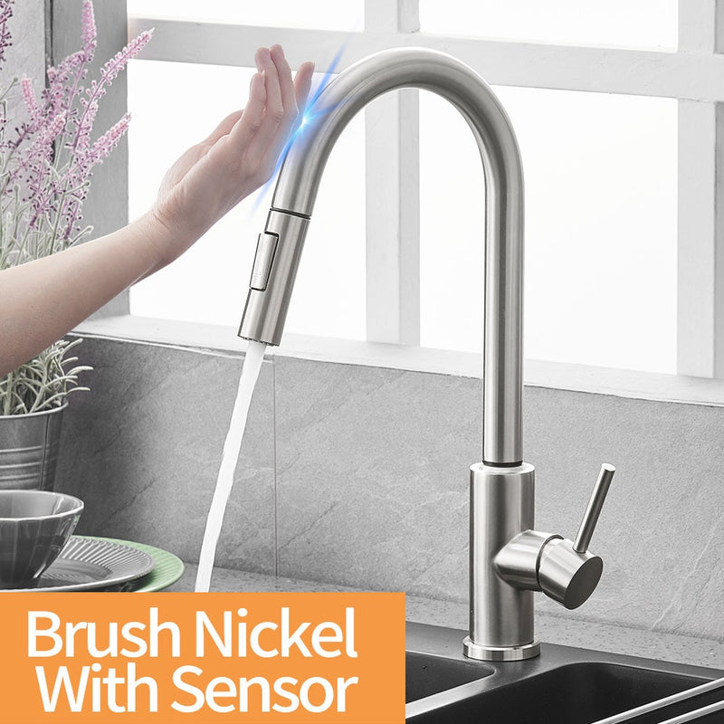 Küchenarmaturen Smart Sensor Pull-Out Warm- und Kaltwasserschalter Mischbatterie Smart Touch Brausehahn Küche Black Crane Sink Armaturen