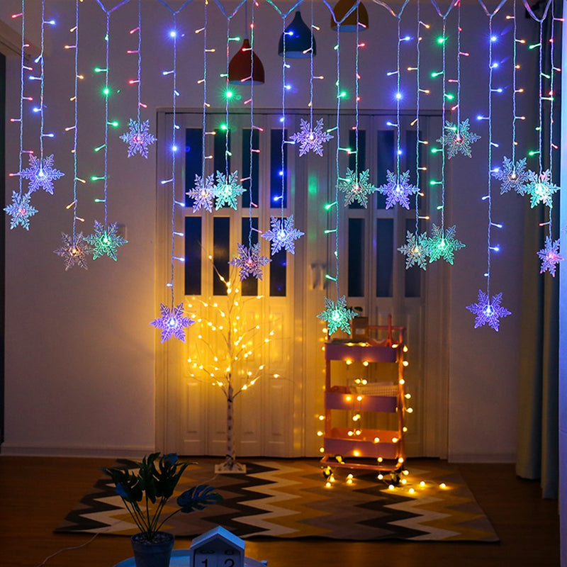 Outdoor Xmas Snowflake LED String lights Flashing Lights Curtain Light Waterproof Holiday Party Connectable Wave Fairy Light D30