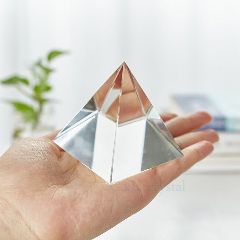 8CM K9 AAA Crystal Glass Pyramid Paperweight natural stone and 3.1inch minerals crystals Fengshui Figurine For Home Office Decor