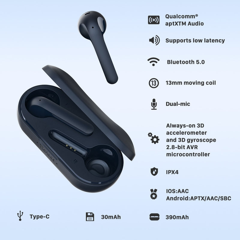 TicPods 2 Pro True Wireless Bluetooth Earbuds In-Ear Detection Superior Sound Quality Touch/Voice/Gesture Control 4PX Waterproof