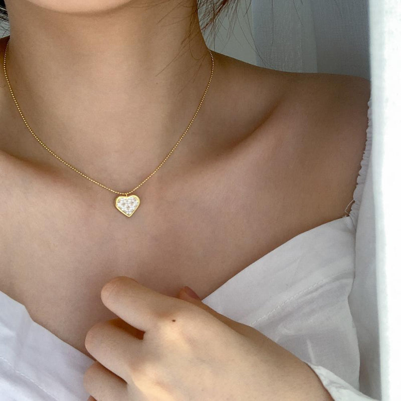 Colgante de corazón de cristal pavé de Plata de Ley 925, collar de cadena de clavícula chapado en oro de 14 k para mujer, regalo de joyería Simple exquisito