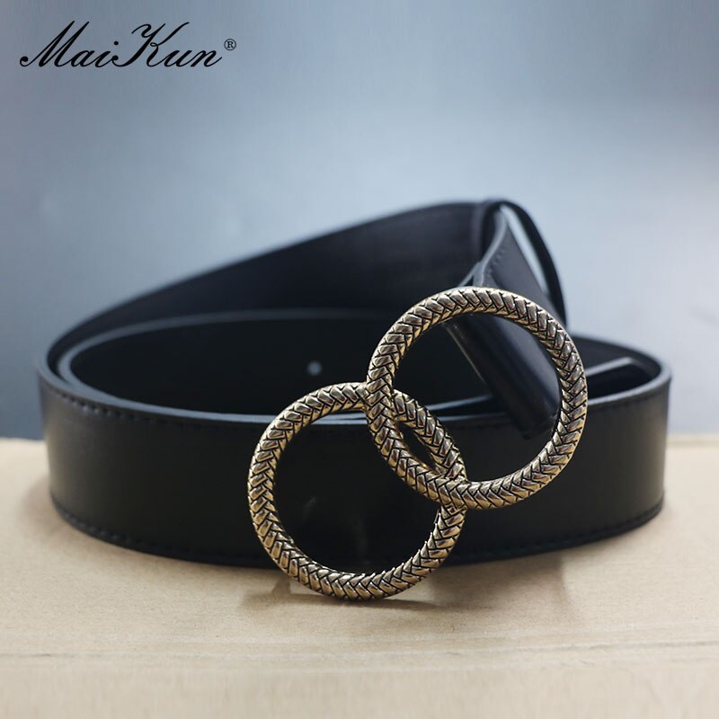 Cinturones Maikun para mujer Patrón de moda Hebilla de doble anillo Cinturón femenino Cintura de cuero para Jeans Vestidos Pantalones