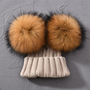 Gorro de punto de invierno para bebé con dos pompones de piel, gorro de bola de piel Natural para niño y niña, gorros para niños, gorro con pompón de piel auténtica doble para niños